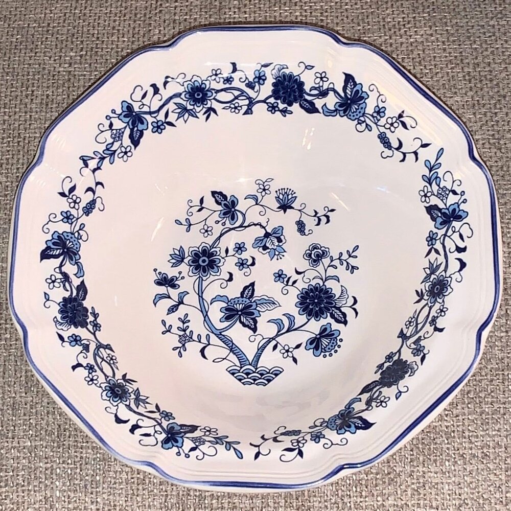 Vintage Woolworth Serving Bowl 9” Blue White Danube Onion Flower (Made in Korea)